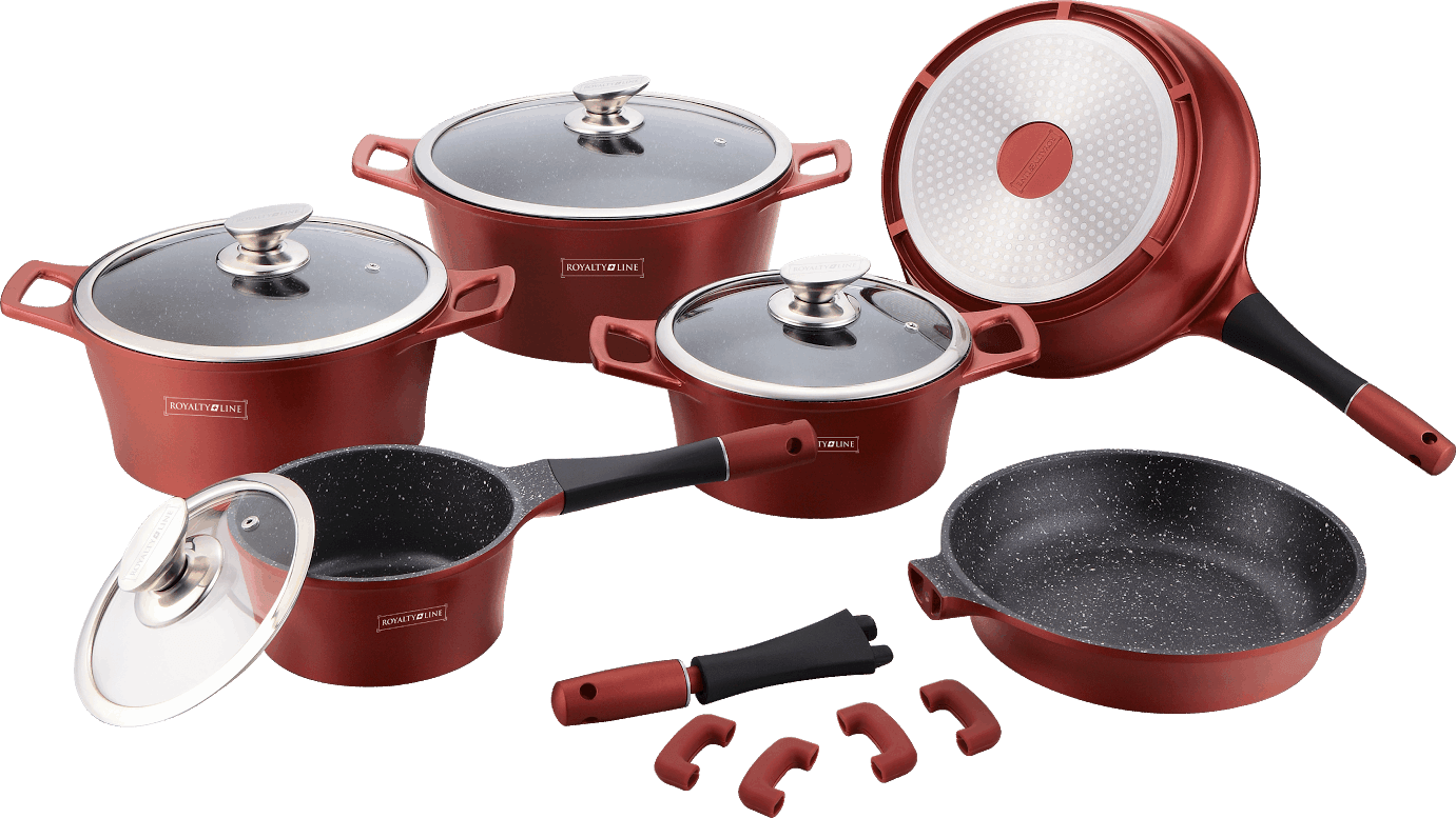 Burgundy Cookware set with Removable Handles | Kitchen Kollection Lebanon