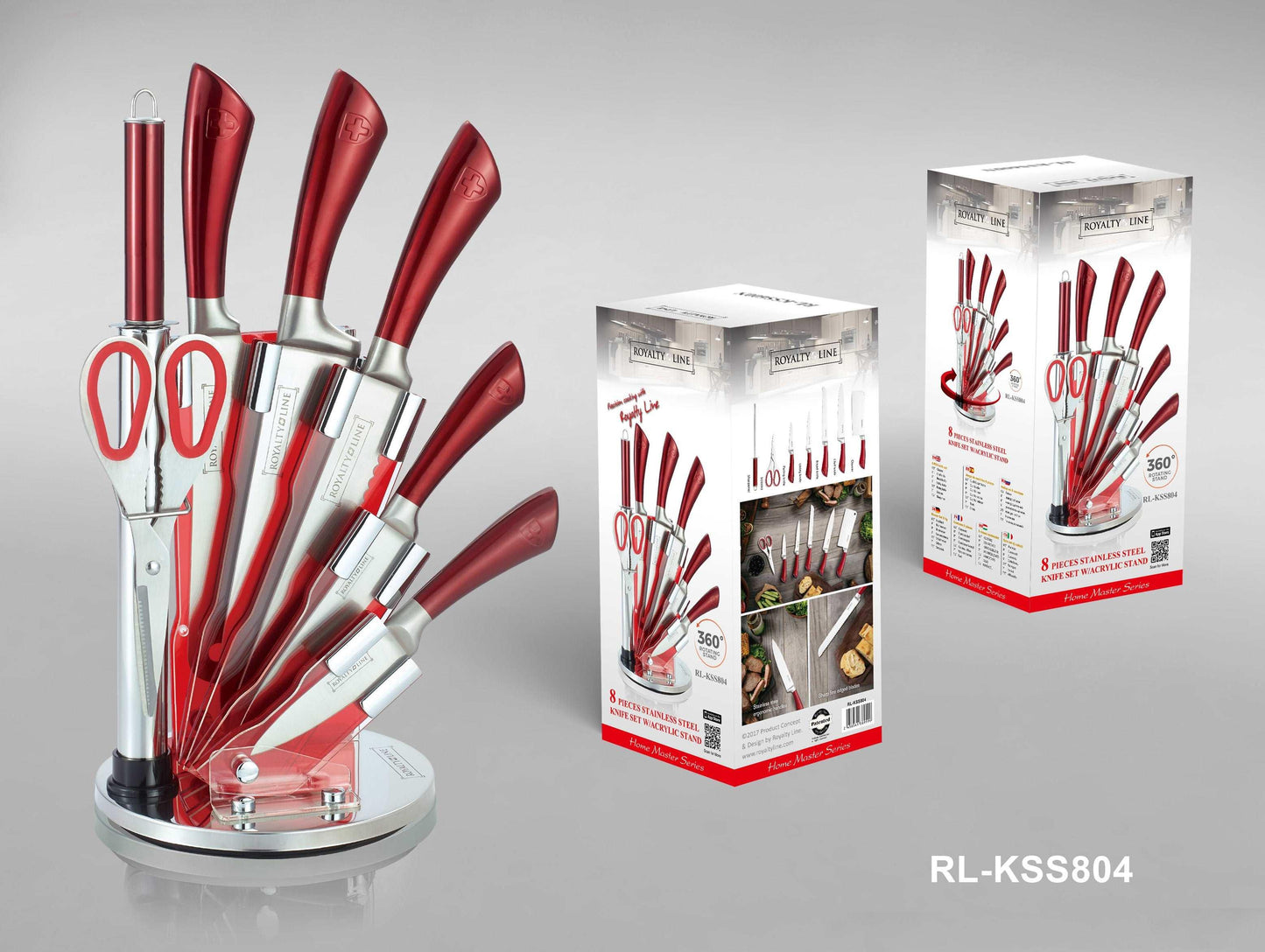 8 PCS Stainless Steel Knife Set Red  | Kitchen Kollection Lebanon